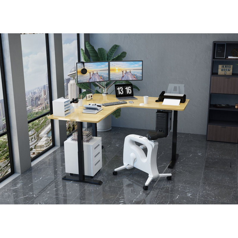 Adjustable L-Shaped Metal Base Writing Desk, Natural/Black