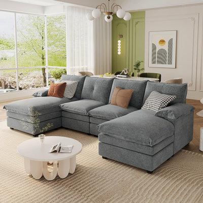 Canapé modulaire en U en chenille avec accoudoirs réglables U_STYLE - parfait pour les salons, les bureaux et les espaces spacieux
