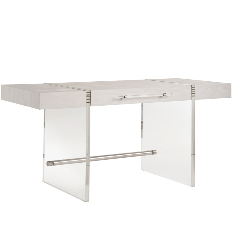 Soft White Oak Writing Desk with Acrylic Legs and Drawer