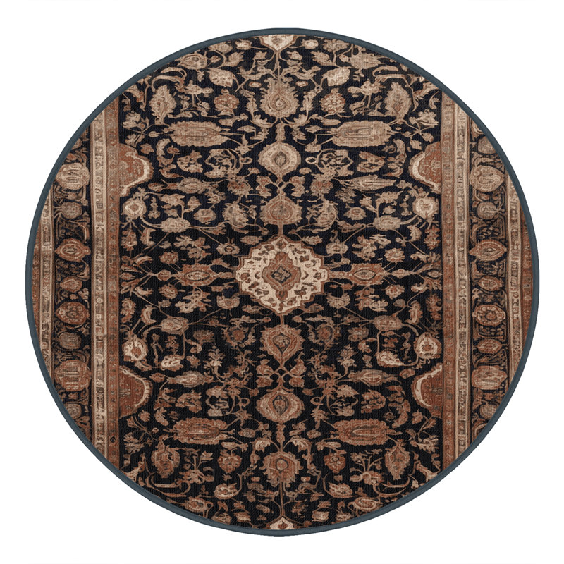 Tapis brun lavable à la machine, Rond 5 pi