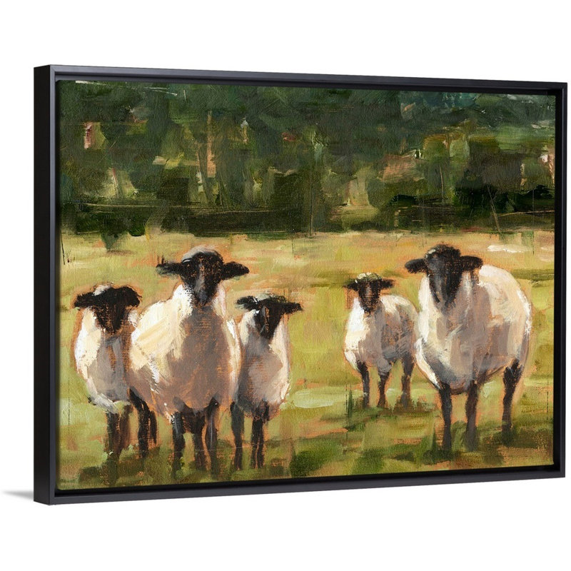 Sheep Family I, art mural sur toile, H 20 po x l 26 po x P 2 po, Toile avec cadre noir
