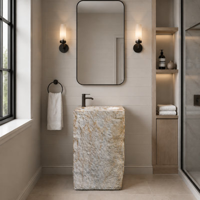 Lavabo de salle de bain sur pied rectangulaire en pierre d'ingénierie 36 po avec finition brute