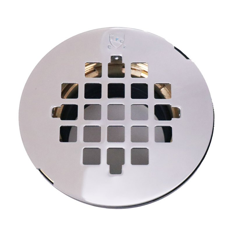 4-1/4" Square Grate Shower Drain Cover with 2" Brass Drain Pipe, Polished Chrome