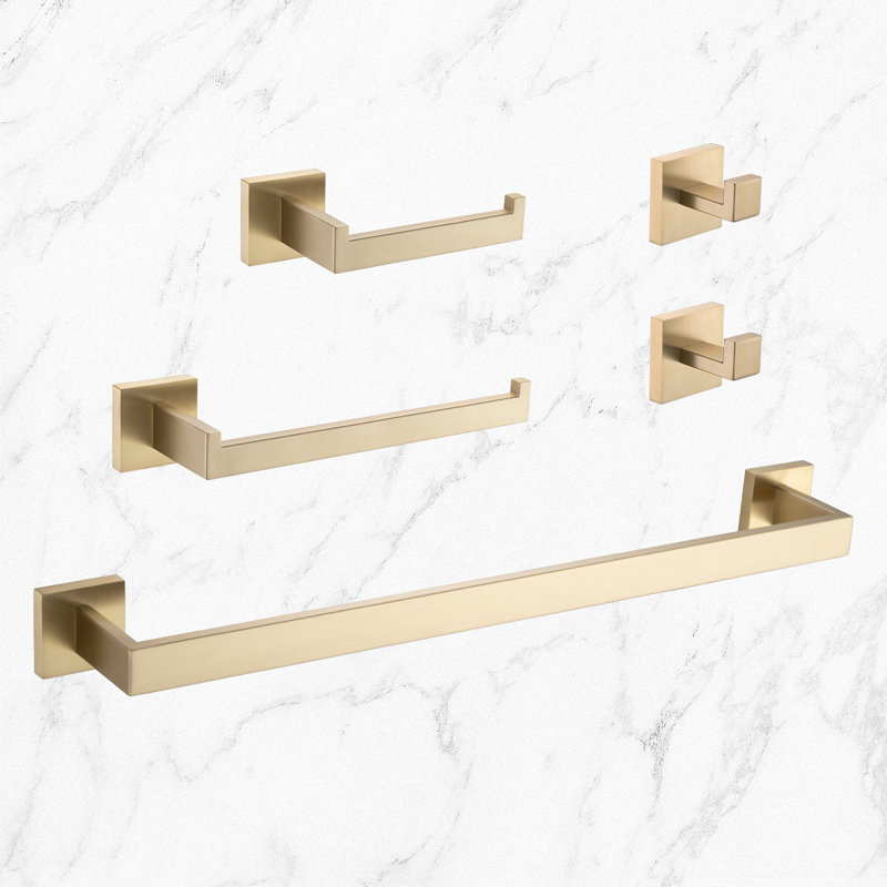Ensemble de quincaillerie de salle de bain 5 pièces, Or brossé