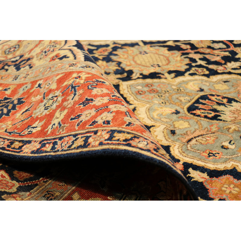 Kerman Wool Navy Wool Area Rug, Rectangle 9' x 12'