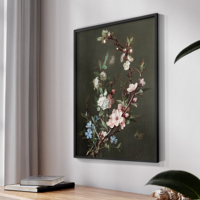 «Vintage Floral Print Lxxix» sur papier, Noir, H 10 po x l 8 po