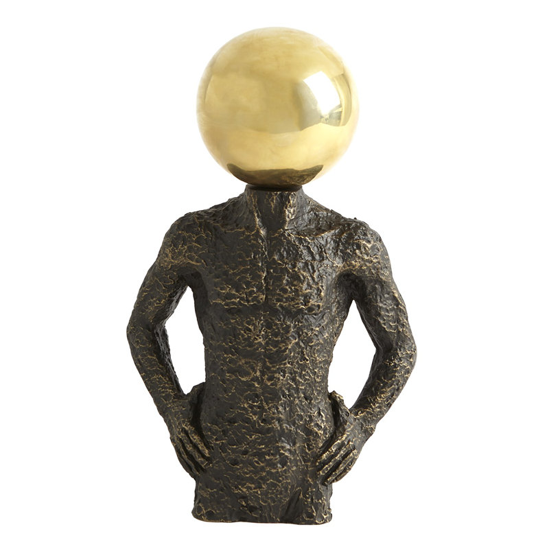 Sphere Hero-Bronze Cast Iron with Brass Geometric Head Sculpture