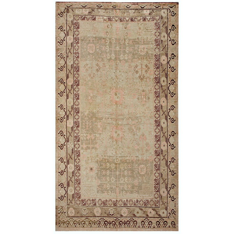 Light Color Antique East Turkestan Allover Geometric Hand Knotted Pile Khotan Rug