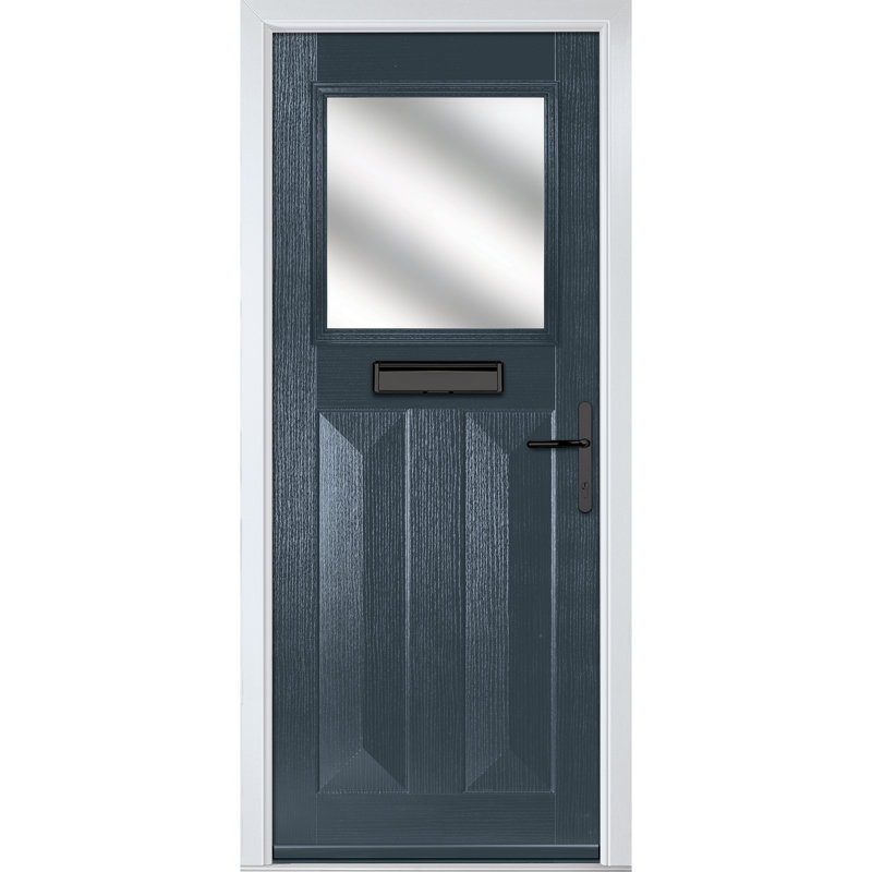 Crystal GRP Front door Eaton Slate Grey 890mm x 2090mm Open in Right hand Stipolytte Glass, Left, 89mm x 209mm