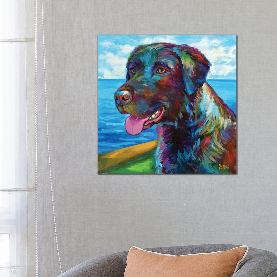 Chocolate Lab By The Sea von Robert Phelps - Galerie-verpackte Leinwand Giclée auf Leinwand