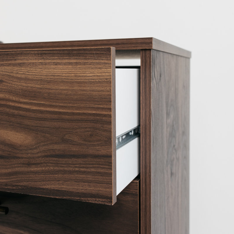 Dark Brown 6-Drawer Walnut Wood Dresser with Goldtone Handles