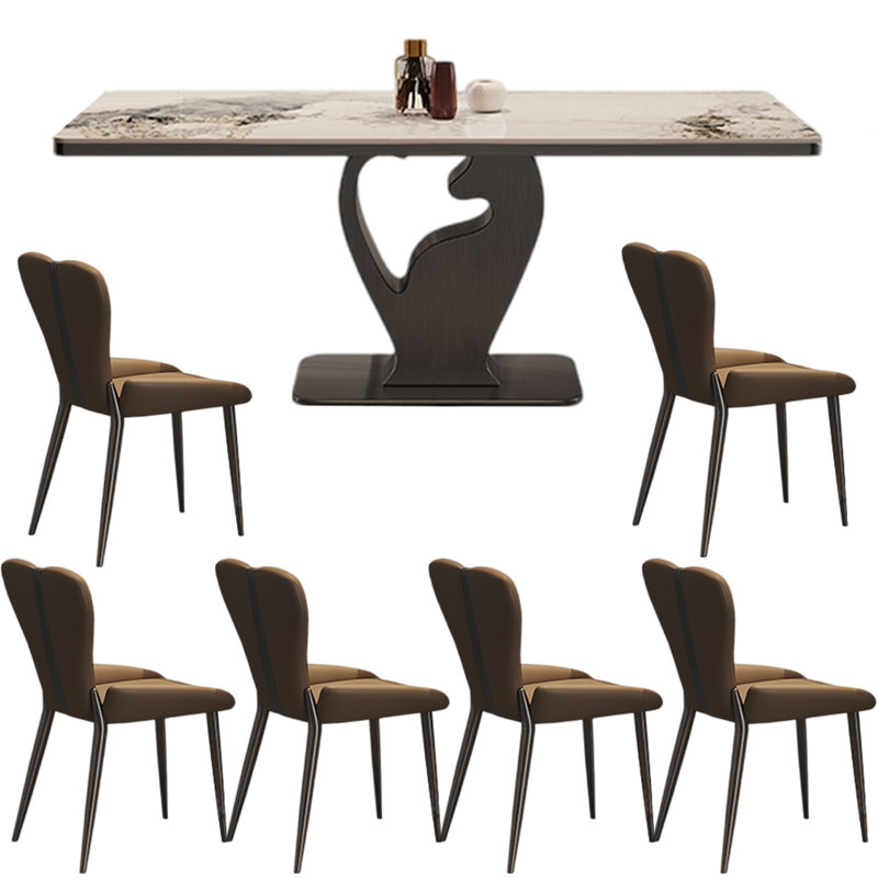 Light luxury style modern dining table sets, 29.53"H x 70.87"L x 35.43"W, White/Brown