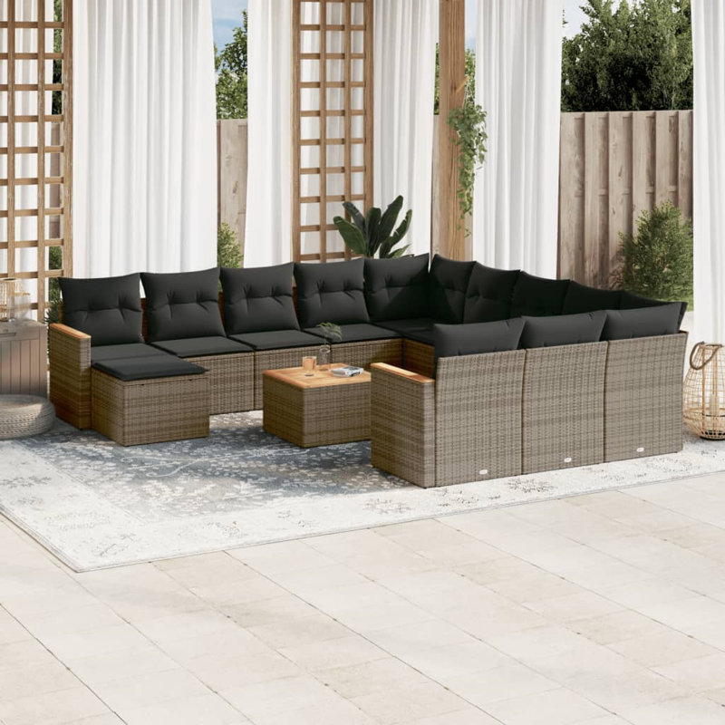  Ensemble de canapé de jardin gris, Gris, Gris foncé
