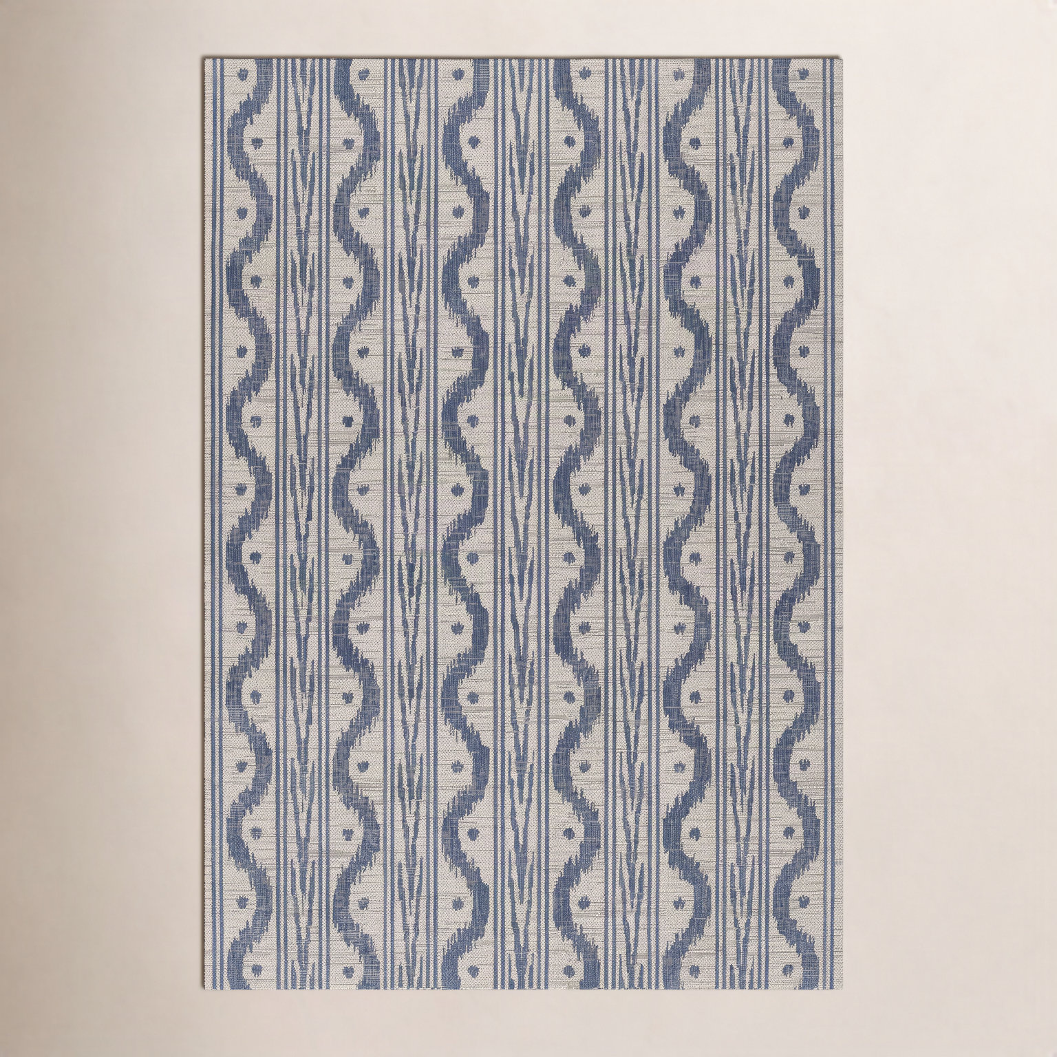 Karini Blue White Ikat Outdoor Rug, Rectangle 8' x 10'