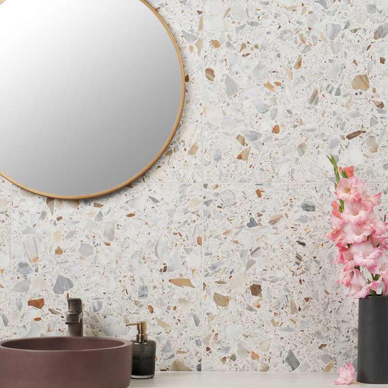 Terrazzo Italy 24x24 Honed Terrazzo Tile, Sacra Calacatta White