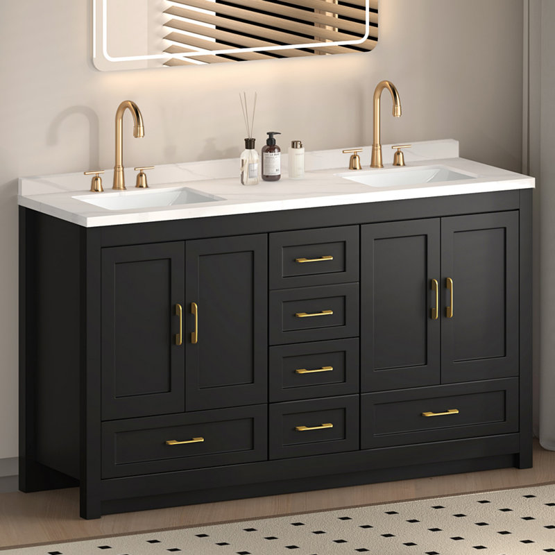Meuble-lavabo double 60 po avec comptoir 60 po