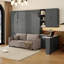 Grand lit escamotable mural avec rangement hydraulique, canapé, tablettes et tiroirs, éclairage DEL et USB, panneau gris, canapé-1171390124