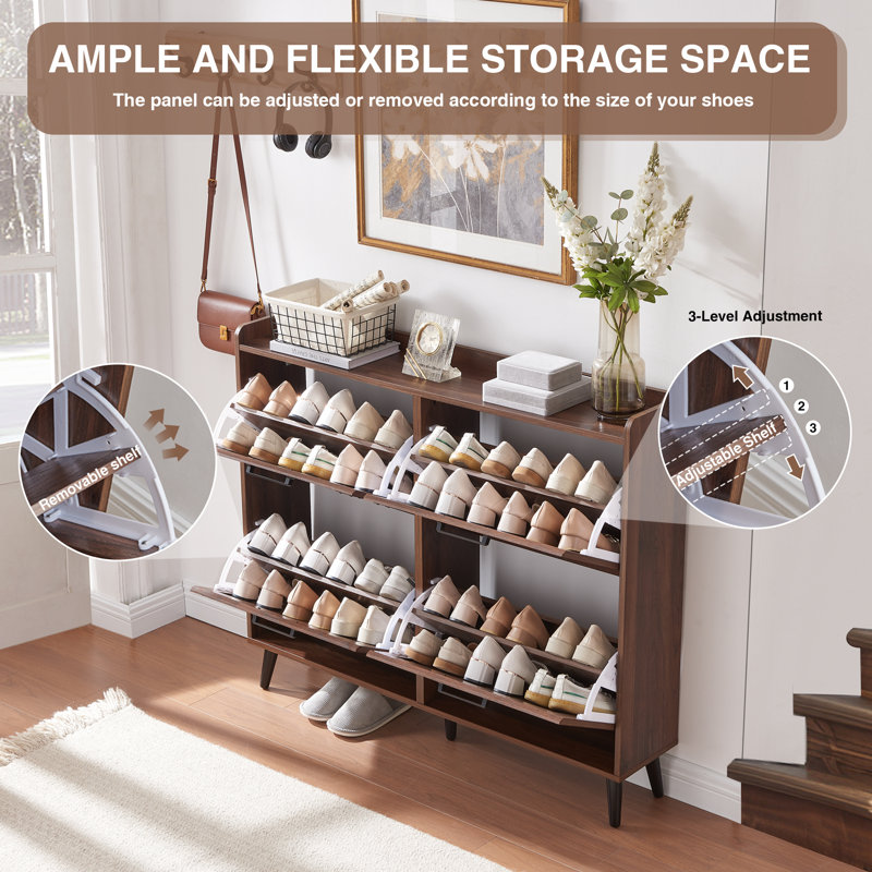 Armoire de rangement pour chaussures Chea avec tablettes réglables, Bois de chêne, 4