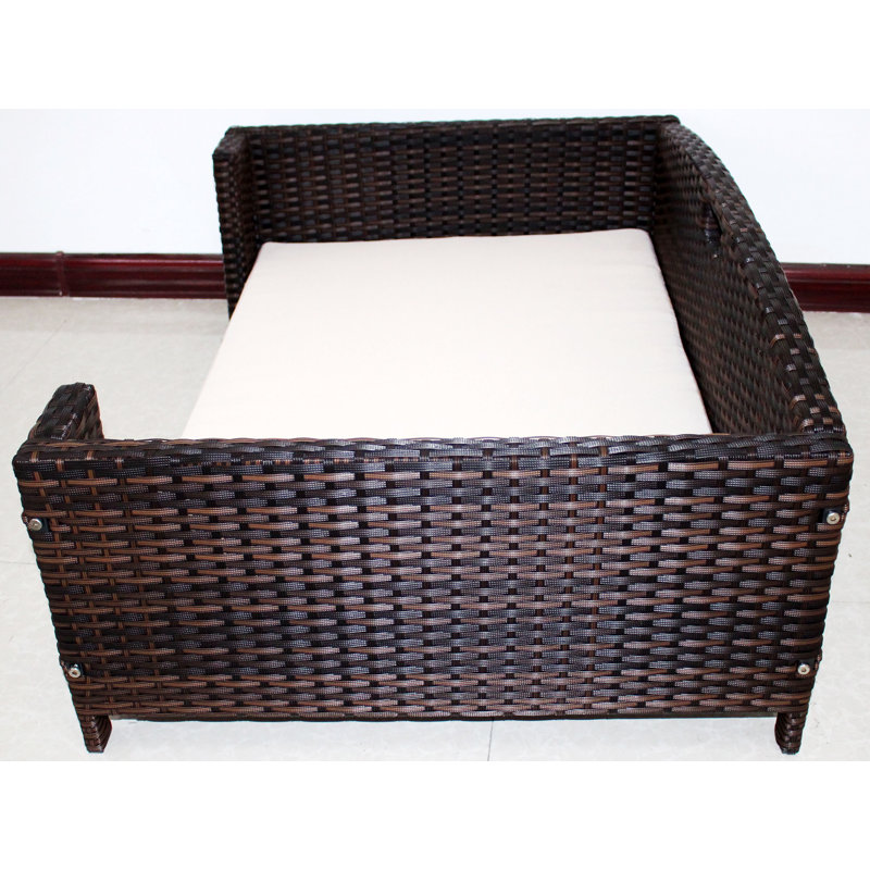 Small Dark Brown Rattan Elevated Outdoor Pet Sofa
