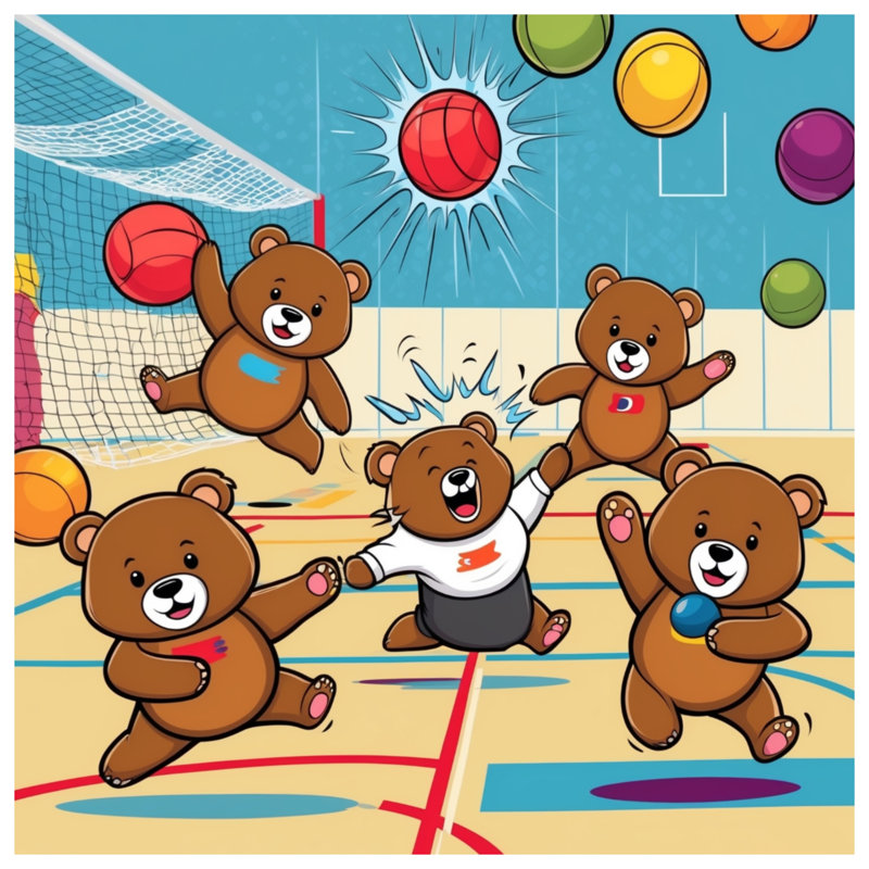 Caricature d'ours jouant à des couvertures de sport, L 50 po x H 60 po