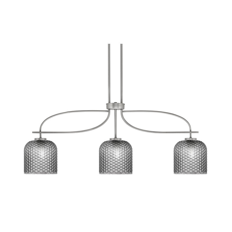 Luminaire îlot à 3 lumières Cavella avec verre texturé fumée 7 po, Laiton New Age