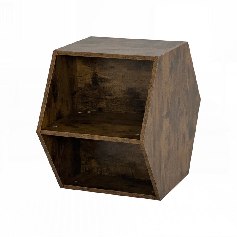 23.62'' Hexagonal Coffee Table Side Table Nightstand Antique, Antique Brown