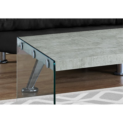 Table basse rectangulaire grise avec verre trempé, stratifié durable, idéale pour le salon