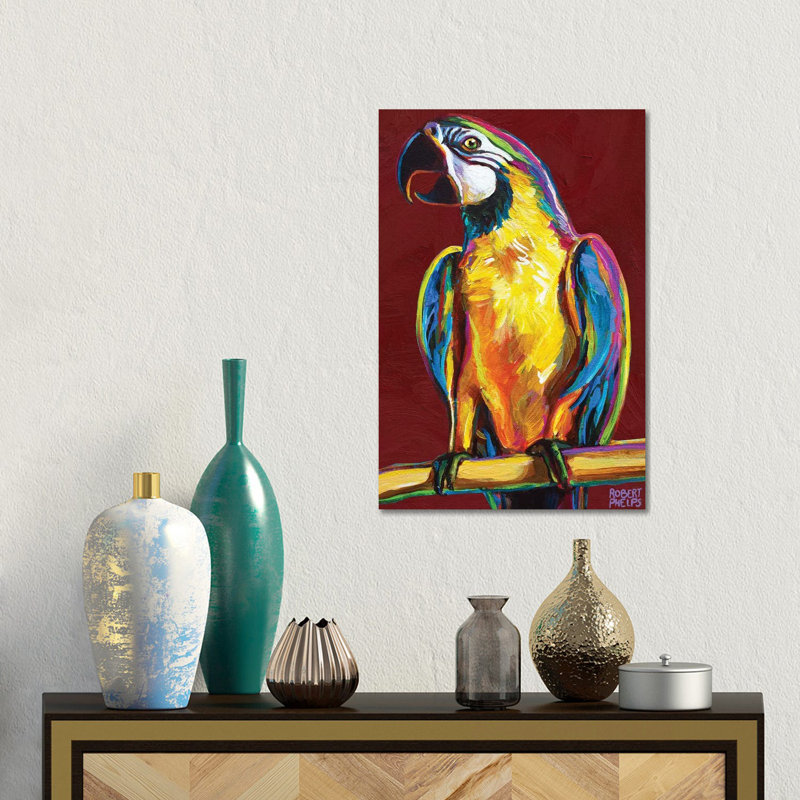 Parrot On Red by Robert Phelps - Gallery-Wrapped Canvas Giclée on Canvas, Canvas, 30.48 cm H x 45.72 cm W