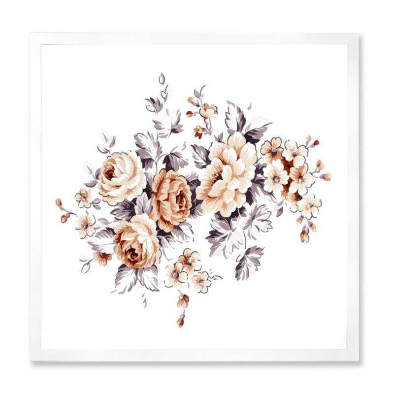 Roses sauvages roses - Peinture sur toile, Cadre photo blanc, H 36 po x l 36 po x 1,5 po