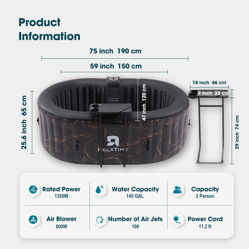 RELXTIME 2 Person 100 - Jet Polyvinyl Chloride (PVC) Oval Inflatable Hot Tub
