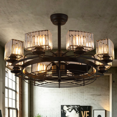 34" Industrial Caged Modern Farmhouse Ceiling Fans With Lights And Remote