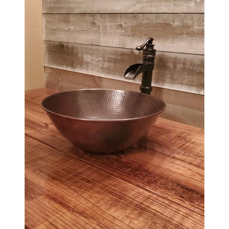 14" Round Copper Vessel Bathroom Sink with Daisy Drain