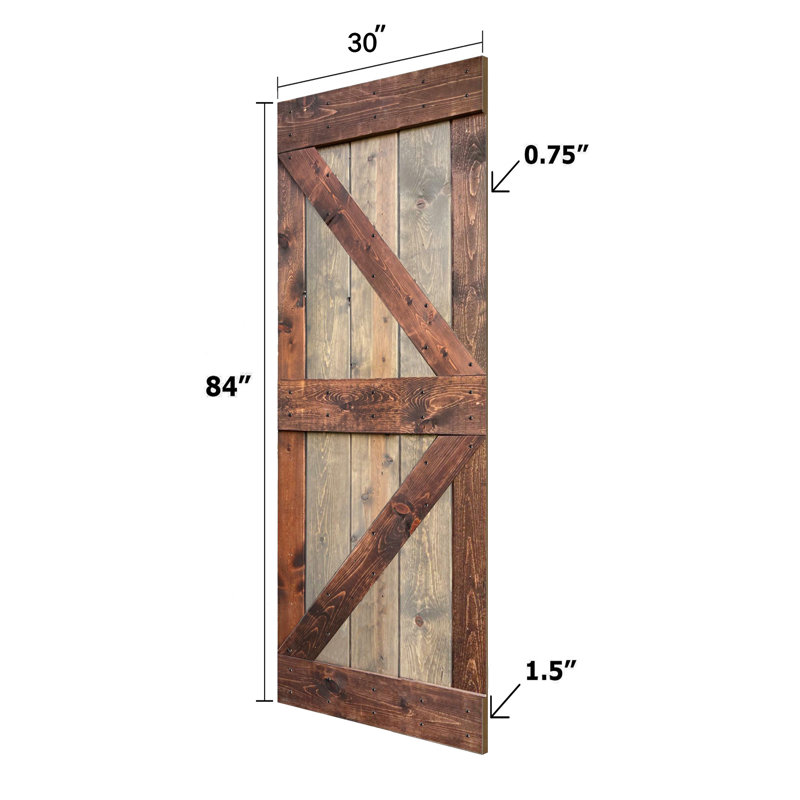 K Style 30in x 84in Knotty Pine Sliding Barn Door with Black Hardware