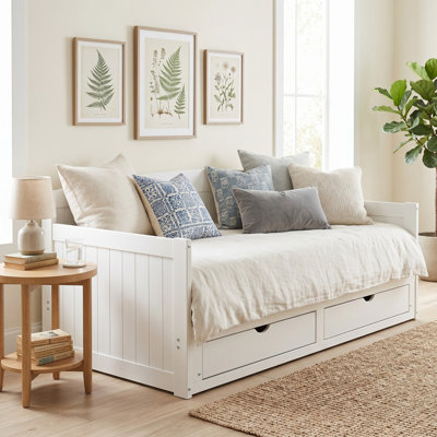 Solid Wood Twin Daybed with Trundle and Drawers, White