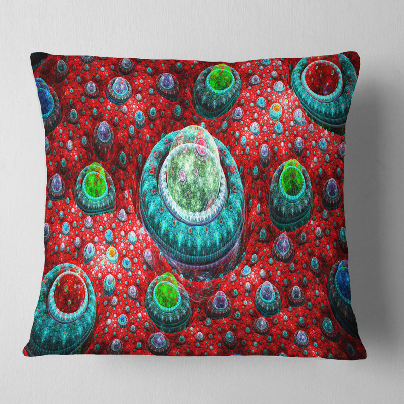 Planète exotique Fractal - coussin imprimé abstrait, 18 po x 18 po, Rouge, Coussin décoratif
