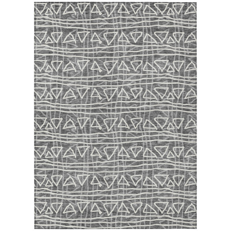 Tapis extérieur lavable à motif géométrique gris anthracite et ivoire 10 pi x 14 pi