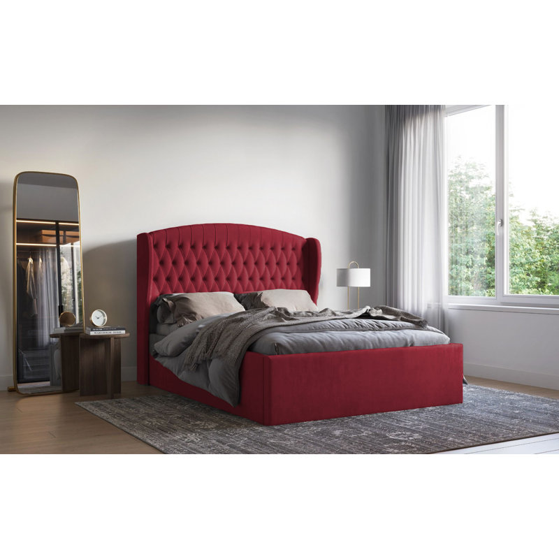 Medau Velvet Upholstered Bed Frame - Padded Headboard, Chrome Feet, Burgundy, Super King (6')