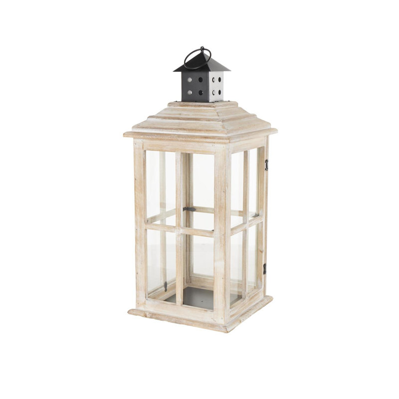 Kalie Wood Tabletop Lantern, Brown, 22.05" H x 9.45" W x 9.45" D