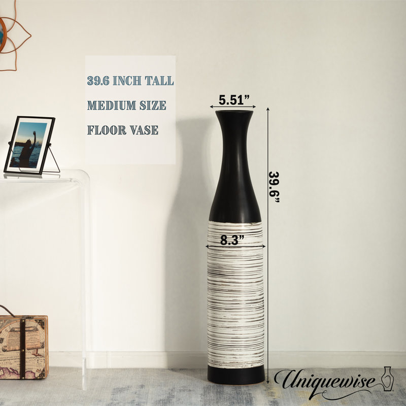Handcrafted Black and White Ceramic Bottle-Shaped Floor Vase