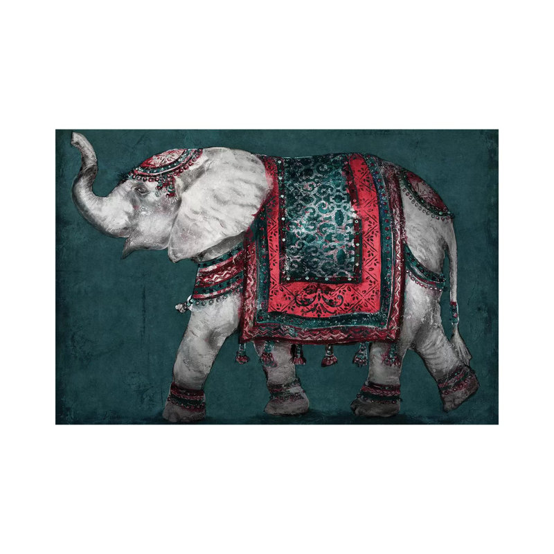 Éléphant Regal par Patricia Pinto-impression d’art graphique, Pas de tapis, Toile tendue, H 12 po x l 8 po x P 0,75 po