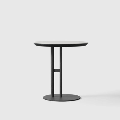19.7" Modern Round End Table with Leather Tabletop and Stainless Steel Base, Accent Side Table for Living Room, Home Office, Apartment, Gray and Black