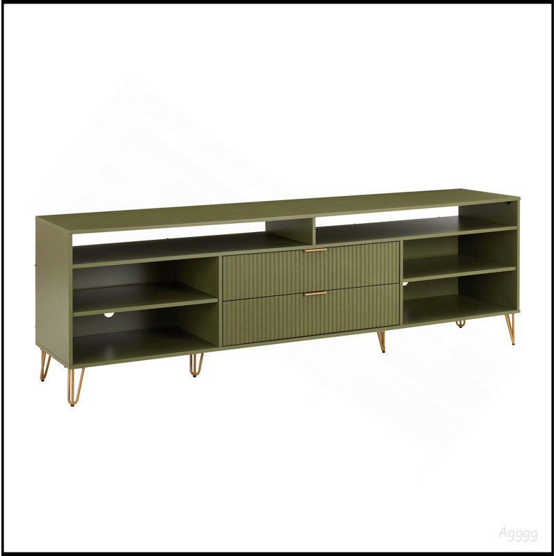 Meuble télé en vert olive, H 26,77 po x l 85 po x P 17,99 po