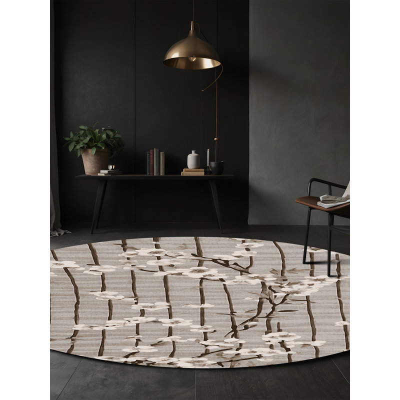Machine Washable Gray Area Rug, Round 3'