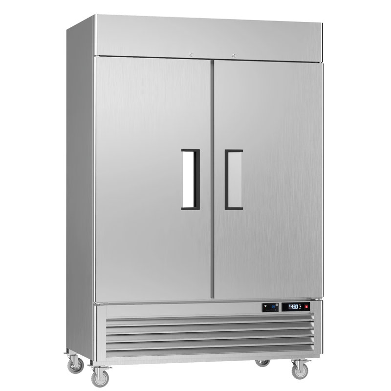 Congélateur commercial à porte solide de 54,4 po VEECOOL compatible WiFi en acier inoxydable avec éclairage DEL