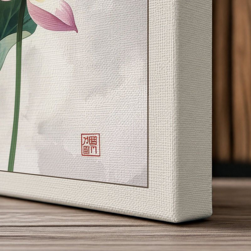 Lotus in Bloom Botanical - Wrapped Canvas, 24x16 - 61.0 x 40.6 cm, Cream Border