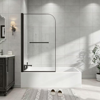 31 po x 32 po x H 55 po H flexible 180 ° Porte de douche pivotante réversible sans pare-baignoire, verre trempé 1/4 po (6 mm) avec nettoyage facile et bâton anti-déflagrant