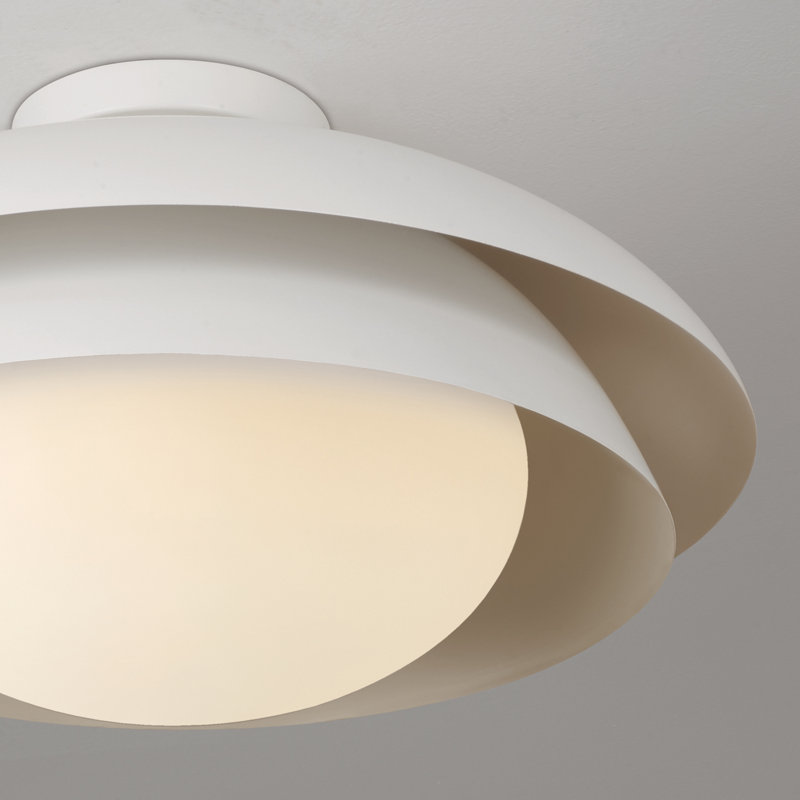 17.75" W x 9.25" H 1-Light Modern Tiered Dome Semi Flush in Matte White with Soft White Glass Diffuser, White