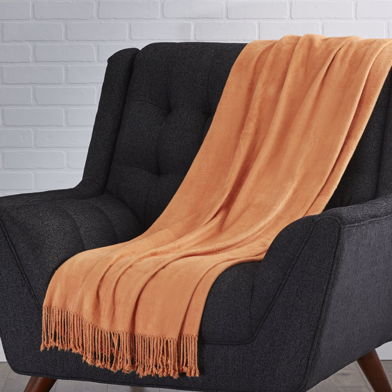 Tian Tian Hand Woven Throw Blanket, Bright Orange