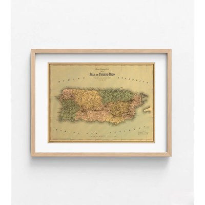 «Porto Rico 1886», carte antique de Porto Rico, affiche de carte de couloir rustique, œuvre de Porto Rico encadrée, entrée de style maison de campagne