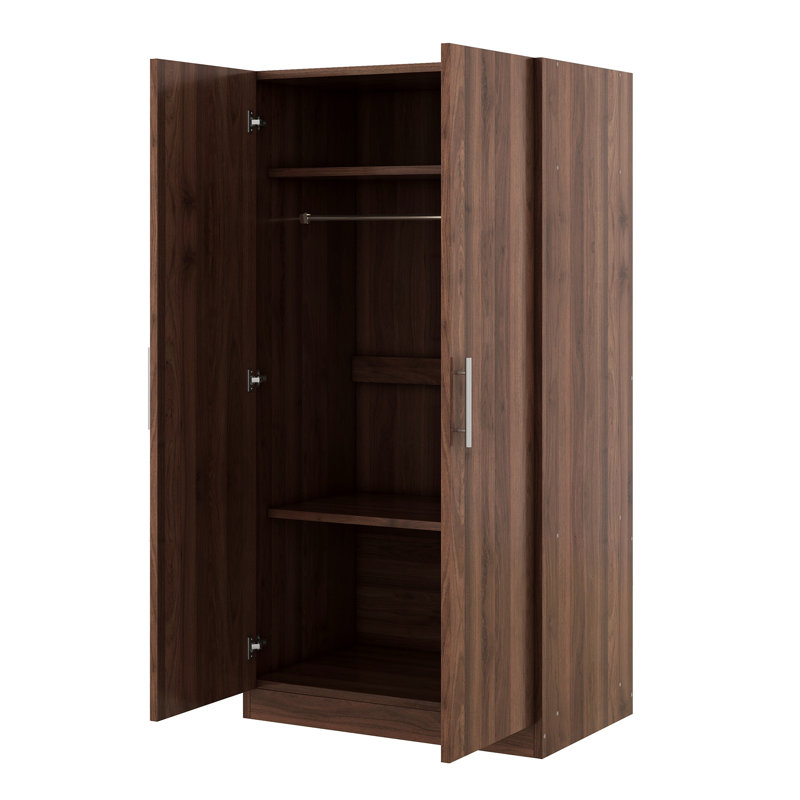Armoire rustique en bois à 2 portes avec tringle suspendue et 3 tablettes, brun